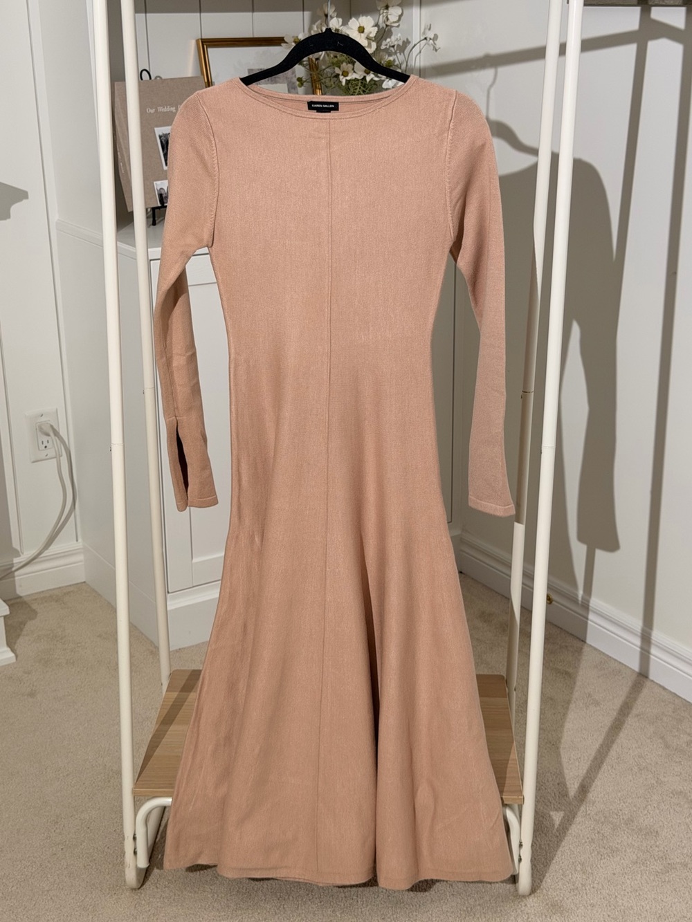 Karen Millen Mauve-Blush Long-Sleeve Knit Midi Dress